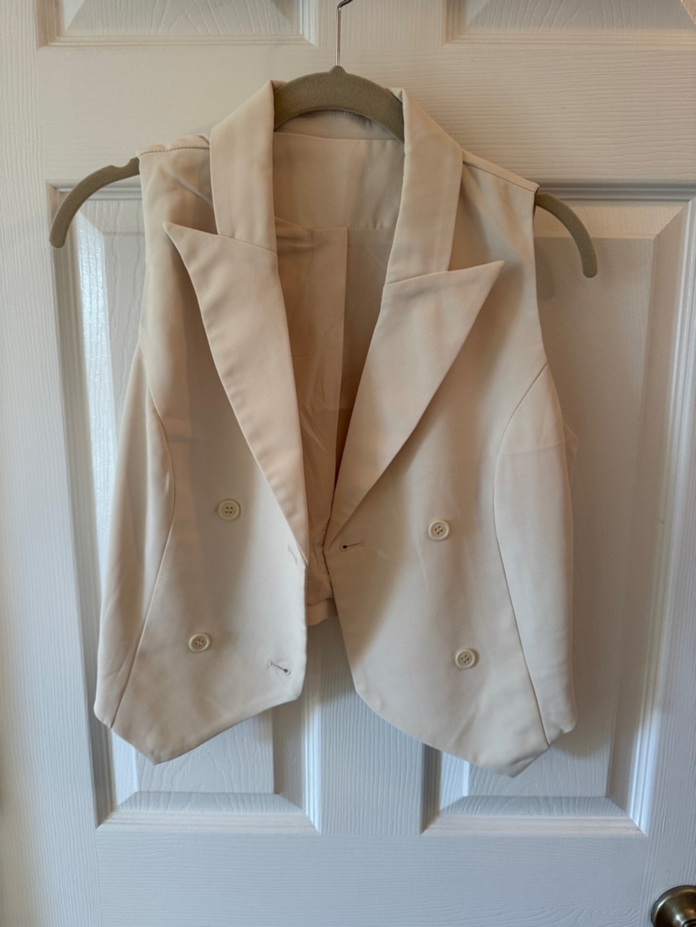 Commense Cream Double-Breasted Sleeveless Blazer Vest